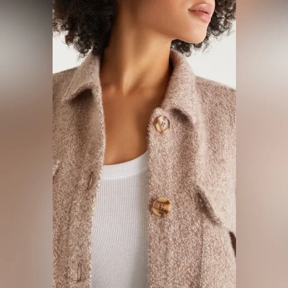 Z Supply Heather Latte Oversized Tucker Jacket - Small - Picture 5 of 16